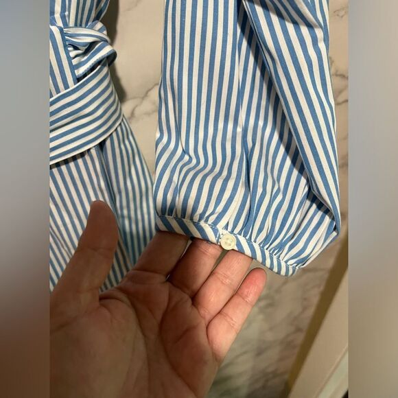 J. Crew Wrap Dress in Striped Cotton Poplin Size 14T - Picture 9 of 13